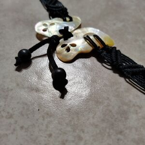 90s Shell Butterfly Macrame Choker Necklace/ Beachy Vibes/ 16 1/2 "